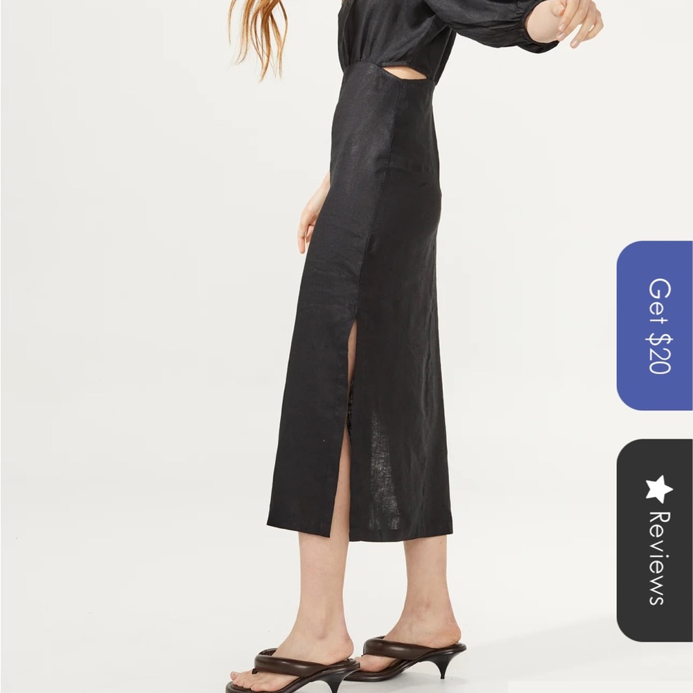 NWT Lanthropy  Linen Puff sleeve midi dress - Picture 4 of 5